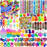 Beilunt 132-pcs party favors gift box showcasing assorted toys for classroom prizes.