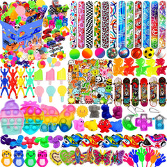 Beilunt 132-pcs party favors gift box showcasing assorted toys for classroom prizes.