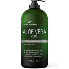 Being Naturals Aloe Gel bottle with organic leaf juice for facial hydration