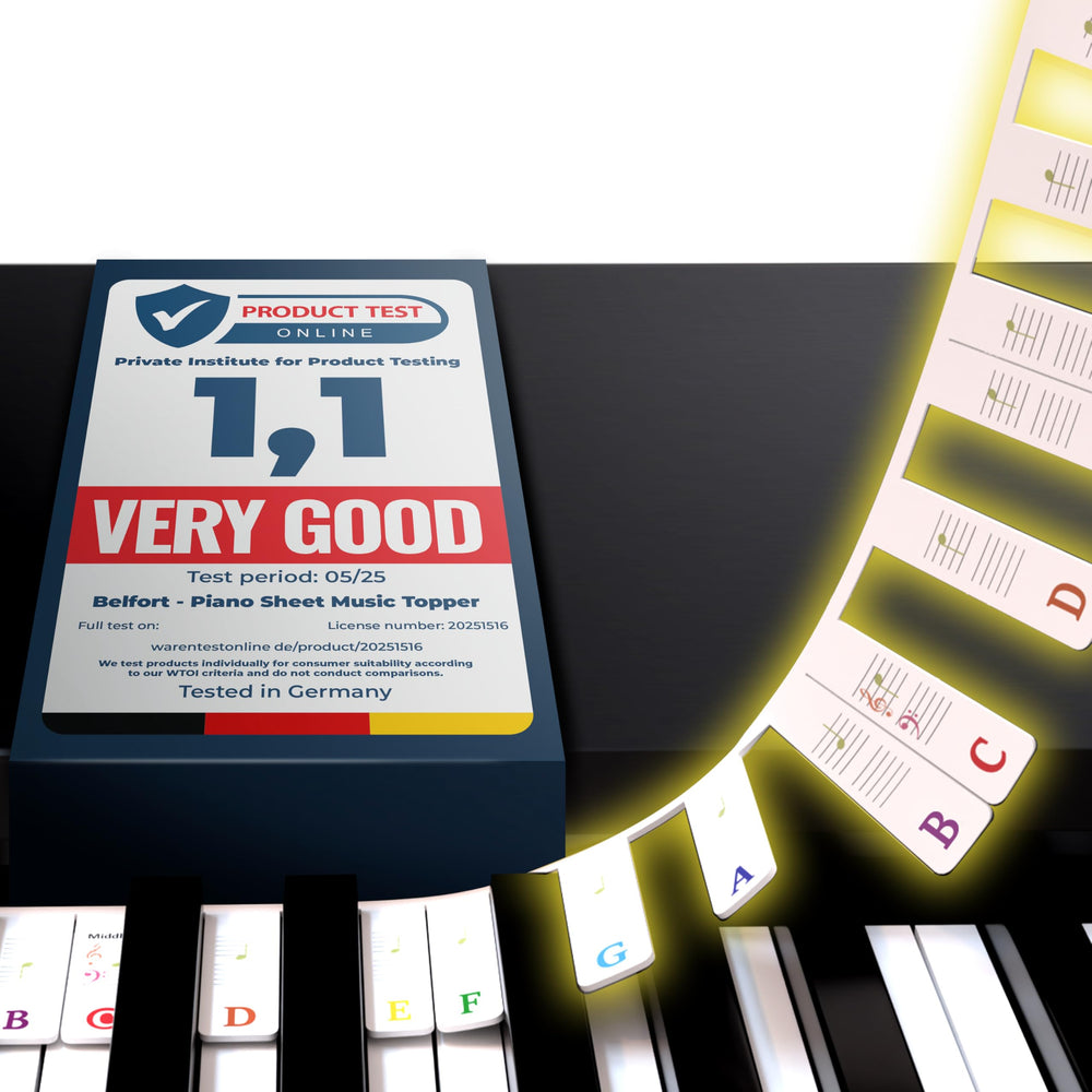 Belfort removable piano stickers on 88-key keys for glue-free labeling
