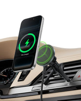 Belkin BoostCharge magnetic car vent mount assembled demonstrates secure hold for safe driving.