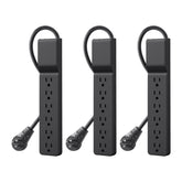 Belkin Power Strip front view with six outlets, ideal for desk setups and organized power access.