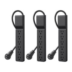 Belkin Power Strip front view with six outlets, ideal for desk setups and organized power access.