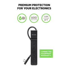 Belkin Power Strip rotating plug, 360-degree access for flexible wall outlet placement.