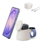 Belkin UltraCharge 3-in-1 dock with magnetic alignment for fast charging.