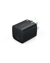 Belkin 25W USB-C charger with foldable prongs for easy travel.