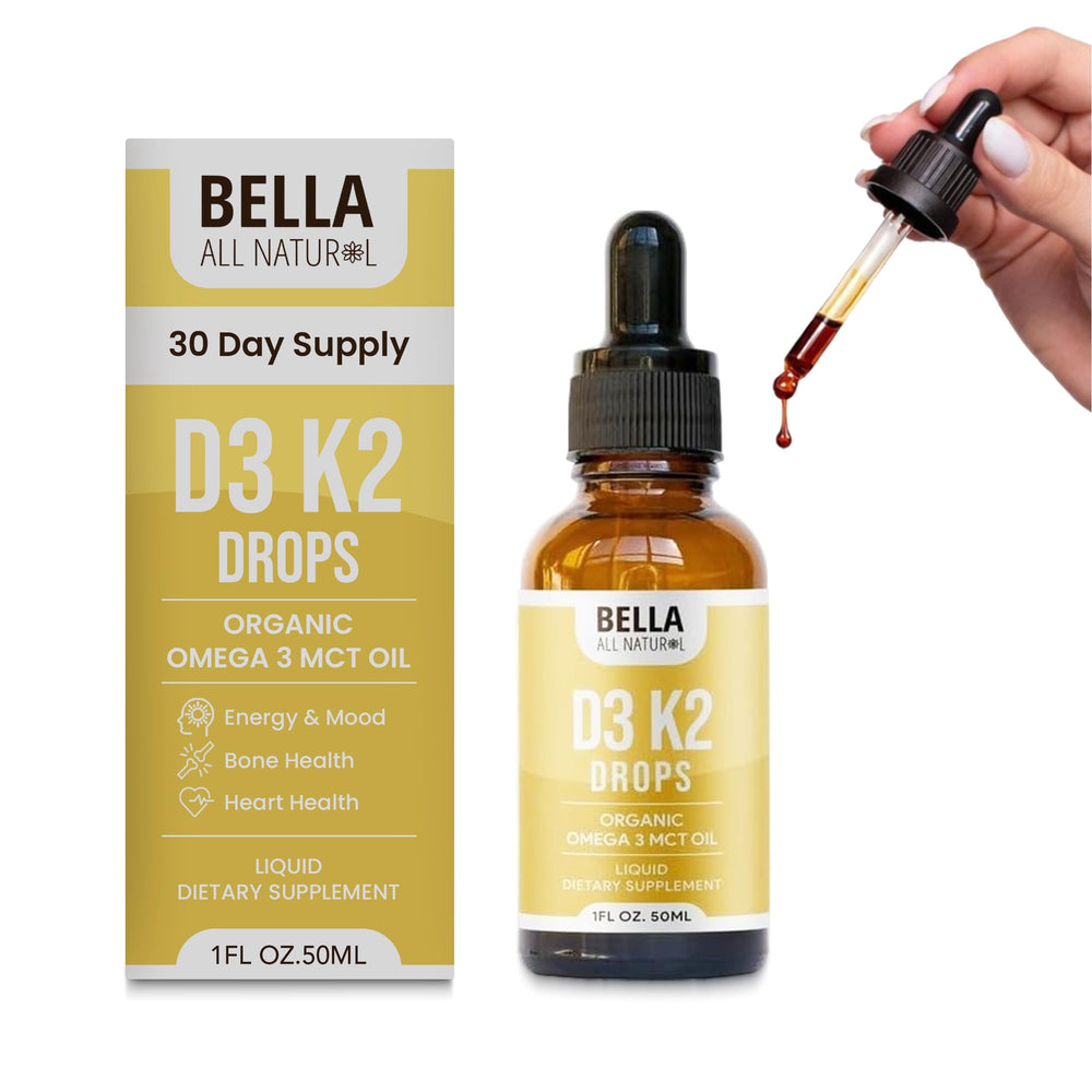 Bella All Natural D3 K2 Drops bottle for bone health support on the go