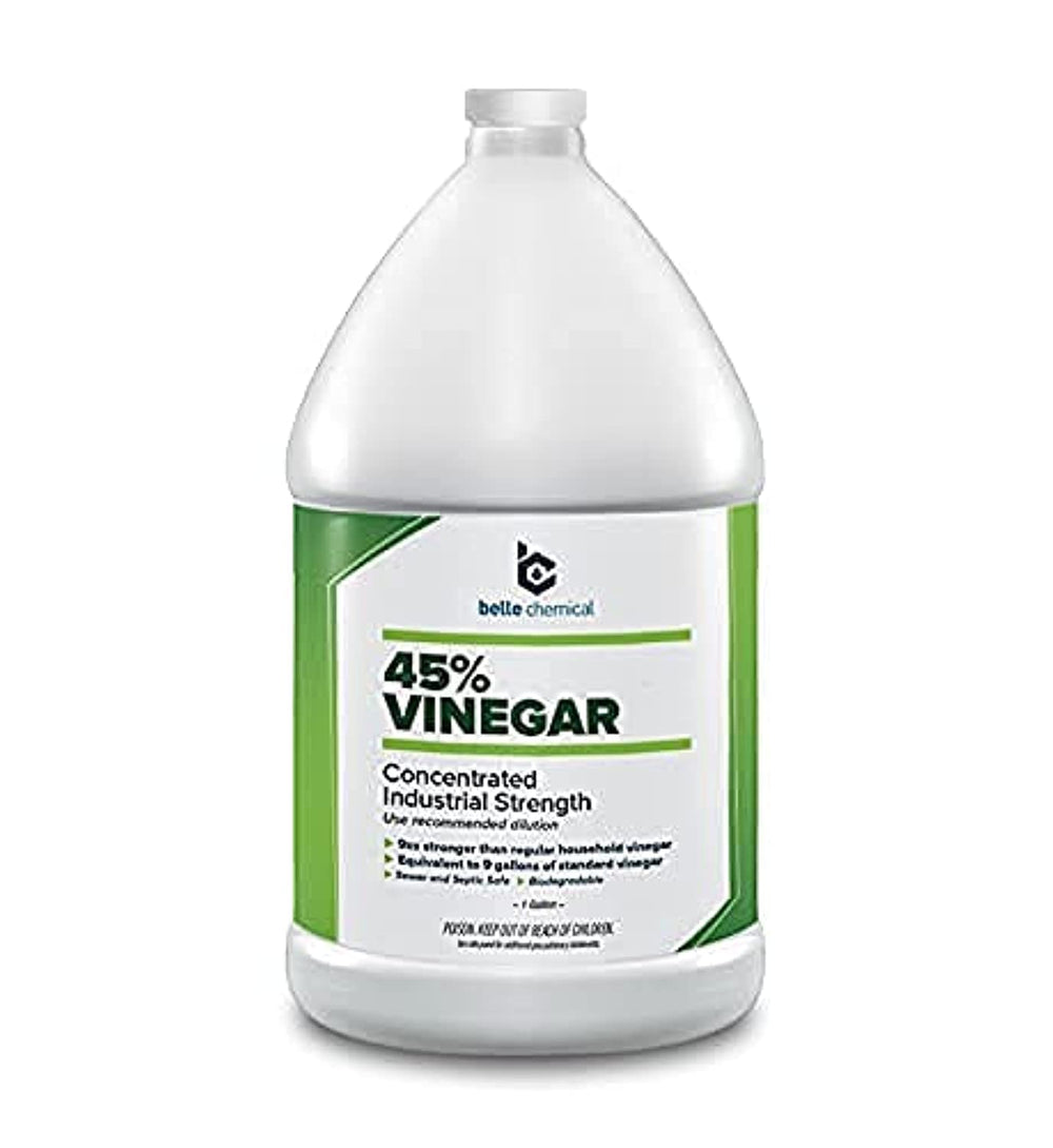 Belle Chemical 45% vinegar bottle for concentrated cleaning power on tough tasks.