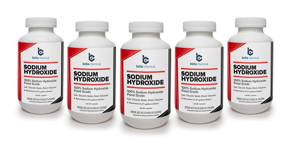Belle Chemical sodium hydroxide pure food-grade 10 lb jar for soap making.