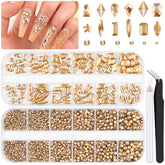 BELLEBOOST 3220Pcs gold nail rhinestones pack with varied shapes for dazzling nails