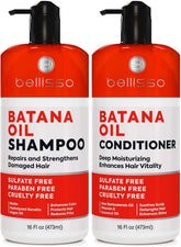 Bellisso Batana Oil Shampoo bottle front highlighting thickening formula for fuller hair