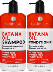 Bellisso Batana Oil Shampoo bottle front highlighting thickening formula for fuller hair
