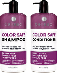 Bellisso Color Safe Shampoo bottle protects vibrant color during wash