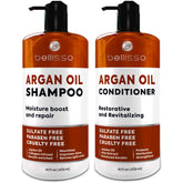 Bellisso Moroccan Argan Oil Shampoo bottle showing hydration and radiant shine.