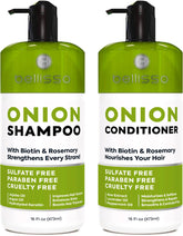 Bellisso Onion Shampoo bottle front emphasizing the thickening formula for fuller-looking hair.