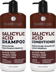 Bellisso salicylic acid shampoo bottle promoting gentle scalp exfoliation and refreshment.