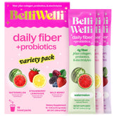The Belli Welli daily fiber stickpacks variety box supports digestion and regularity.