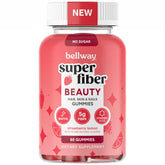 Bellway Super Fiber Gummies + Beauty bottle showing sugar-free formula for digestion and skin health