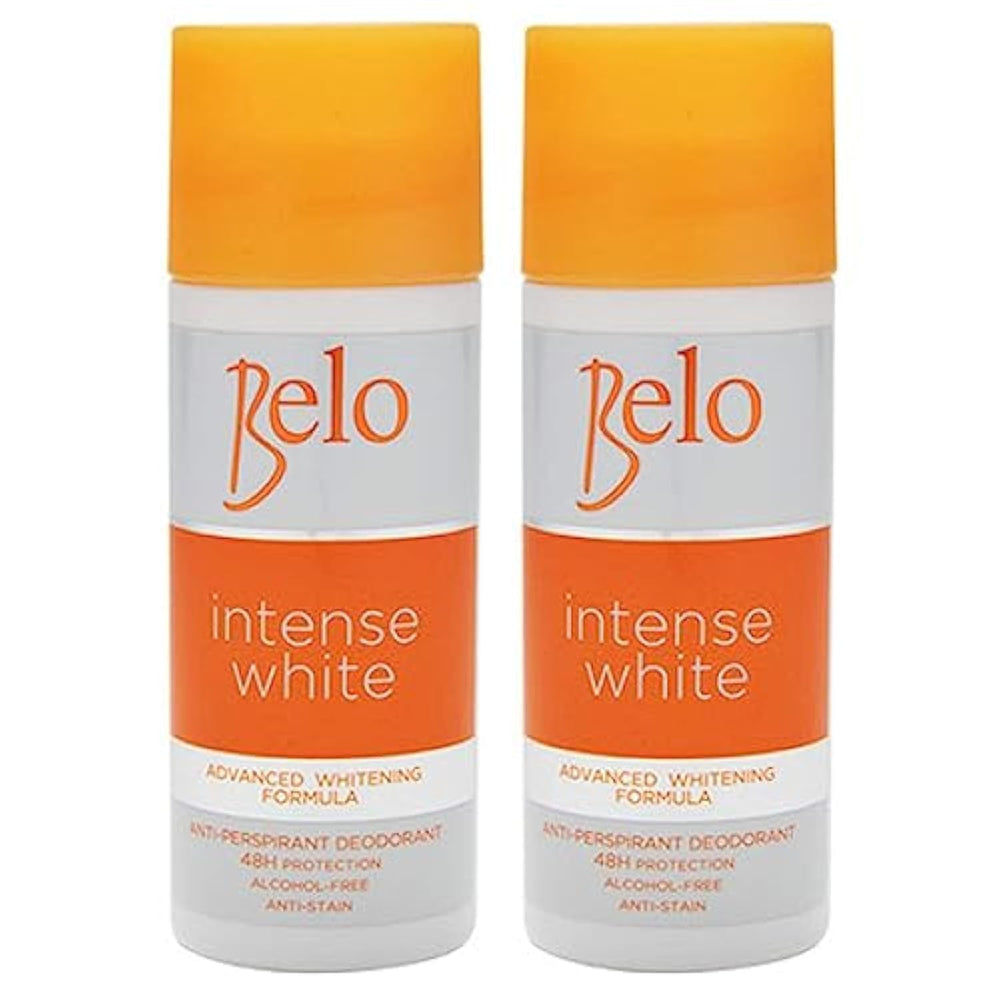 Belo Essentials Intense White deodorant bottle offers long-lasting protection.