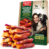Beloved Pets sweet potato wrapped duck treat for dogs, delicious and protein-rich.
