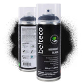 BELTECO Matte Black Spray Paint bottle, water-based and low-odor for quick indoor projects.