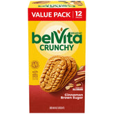 Belvita Cinnamon Brown Sugar Breakfast Biscuits pack front, ideal for quick morning energy on the go.