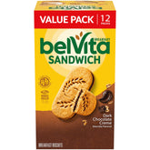 Belvita dark chocolate creme biscuits on a plate for a satisfying morning bite.