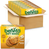 Belvita soft baked banana bread bar close-up, ideal for a quick morning energy boost.