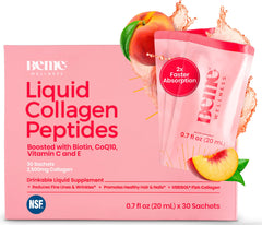 BeMe liquid collagen sachets in peach packaging for an easy daily beauty ritual.