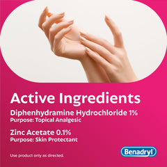 Close-up of Benadryl tube showing formula for itch relief