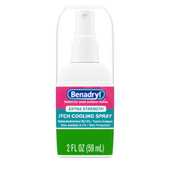 Benadryl Extra Strength Itch Cooling Spray bottle 2 oz for quick outdoor itch relief.