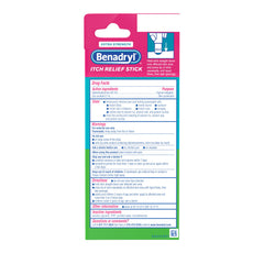 Benadryl itch relief stick packaging shows three-pack travel-friendly size.