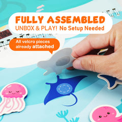 BenBen Busy Book hook-loop attachments keep activities secure during play.