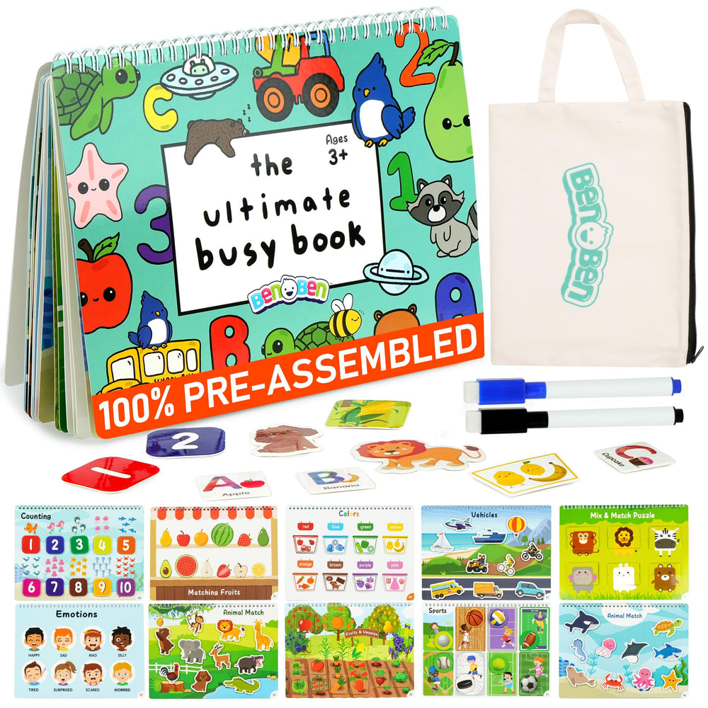 BenBen Busy Book page overview demonstrates 30 activities for preschool learning.