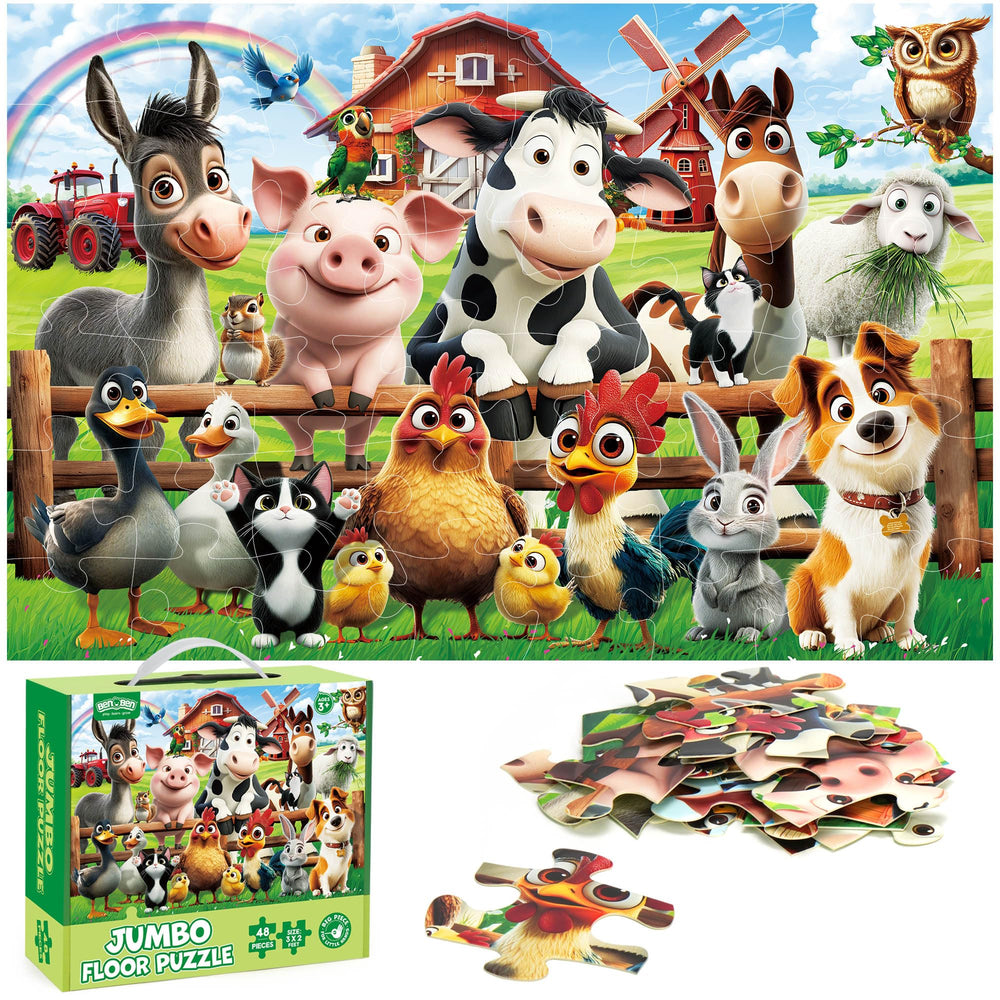 BenBen floor puzzle farm animals 48-piece enhances concentration and fine motor skills.