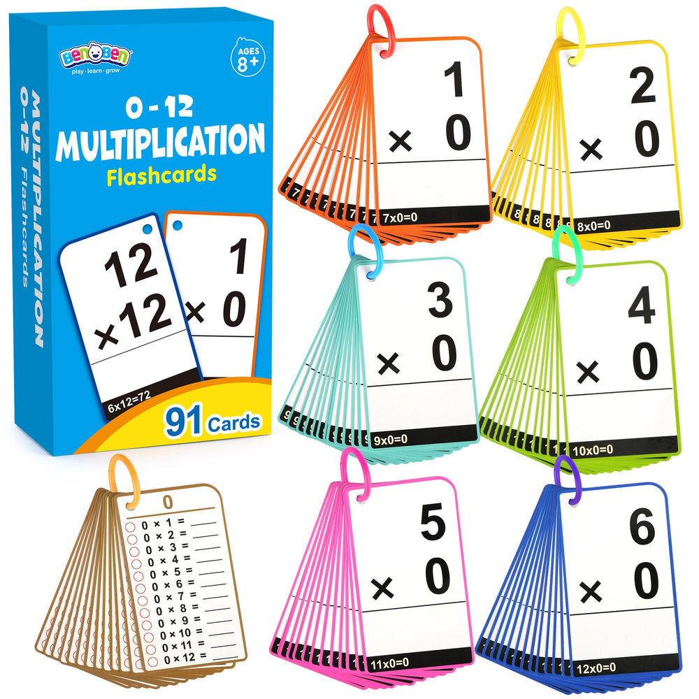 BenBen multiplication flash cards 0-12 set for comprehensive daily math practice.