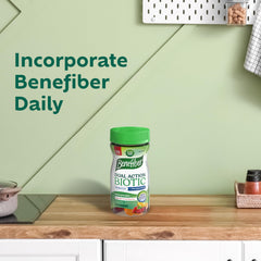Benefiber prebiotic fiber gummies closeup shows chewy texture for pleasant snacking.