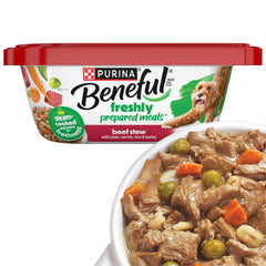 Beneful Freshly Prepared Beef Stew tub front view with visible chunks and veggies