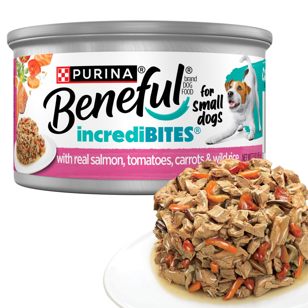 Beneful Incredibites petit chien saumon bouillon, repas quotidien équilibré pour chiots actifs.