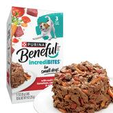 Beneful IncrediBites small-breed beef bites in gravy for tasty, protein-rich meals.