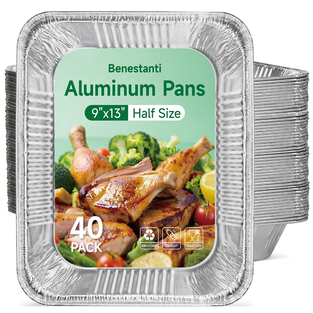 Benestanti 9x13-inch aluminum pans bulk pack ready for batch cooking and parties.