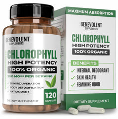 Benevolent Nourishment chlorophyll capsules bottle front view for daily energy support