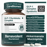 Benevolent Nourishment GLP-1 Support bottle front showing packaging and potential satiety benefits