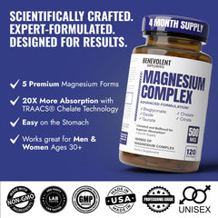 Benevolent Nourishment Magnesium Complex capsules poured into a hand for easy dosing