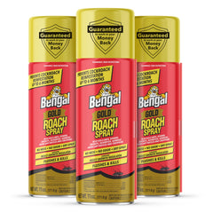 Bengal Gold Roach Spray three-pack shown for home use, ready-made pest control