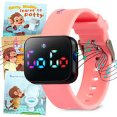 Benny Bradley's Potty Watch V2 pink on a child's wrist for gentle reminders