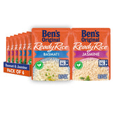 BEN'S ORIGINAL Ready Rice variety pack front view with six microwave-ready pouches for quick dinners.