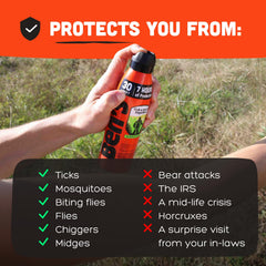 Ben's Eco Spray shown outdoors for tick and mosquito protection.