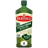 Bertolli Extra Virgin Olive Oil bottle displaying rich taste for salads.