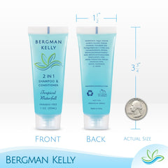 BERGMAN KELLY carry-on friendly 1oz 2-in-1 shampoo conditioner for travel.